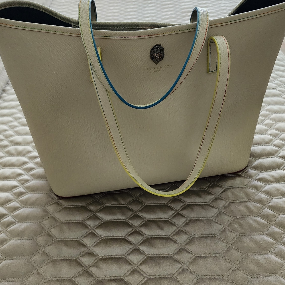 Kurt Geiger Cream Tote with Blue and Yellow Trim